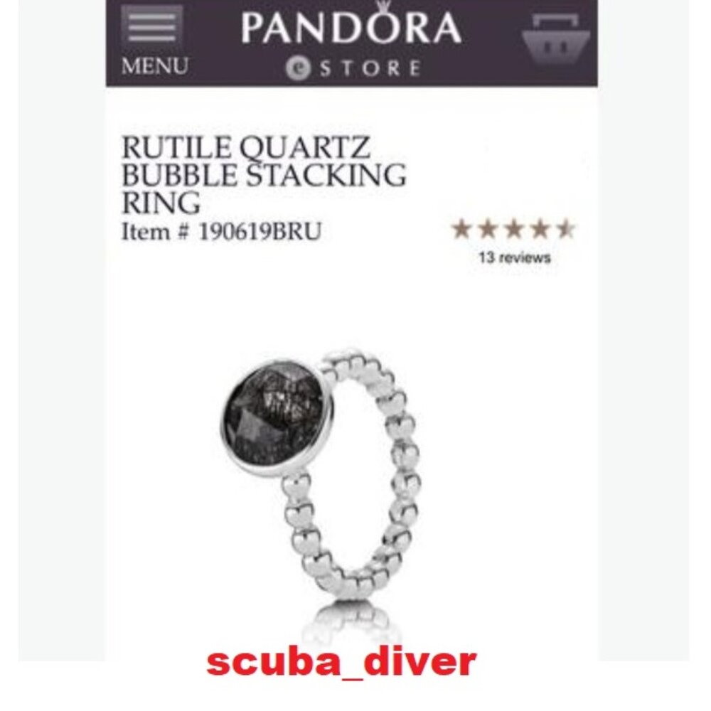 RARE Pandora Dark Enchantment Ring Rutile Tourmaline Quartz 54 / 7